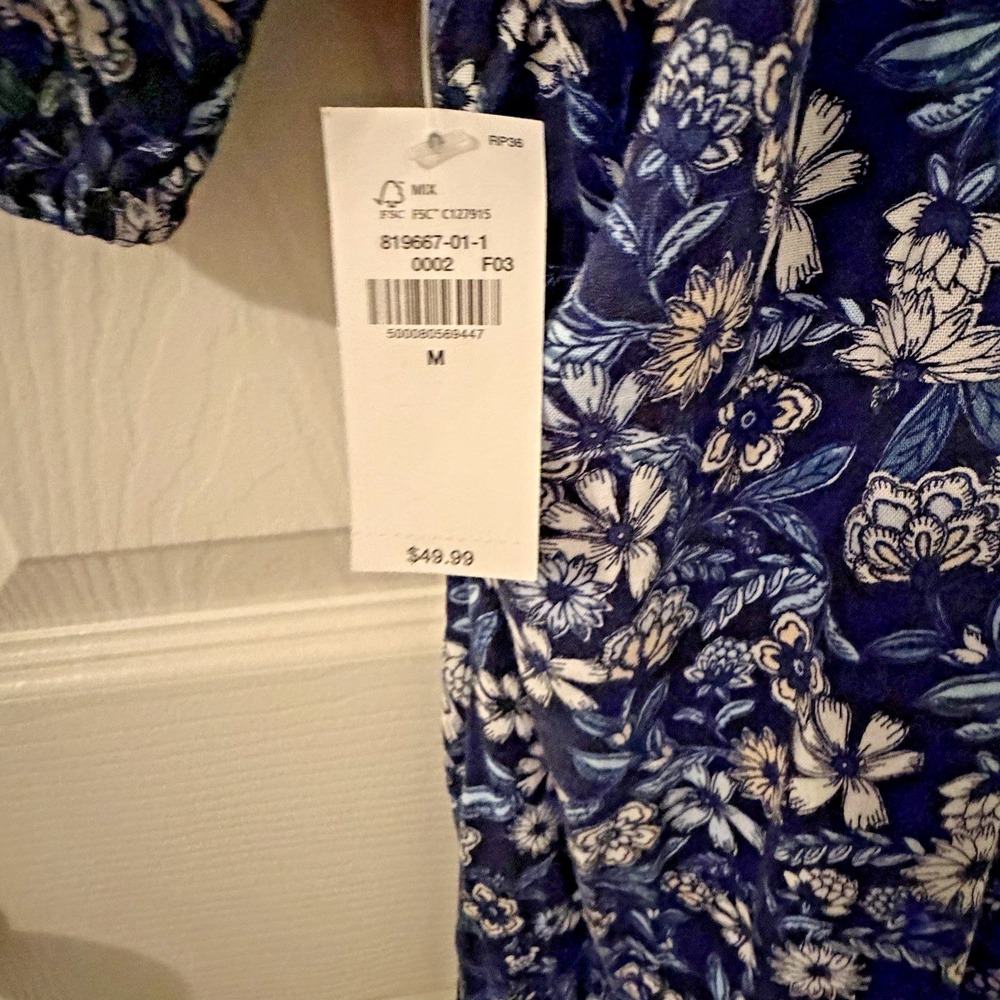 Old Navy Floral Maxi Dress Women's Medium BluePuff Sleeve Boho Cottagecore NWT - Picture 12 of 15